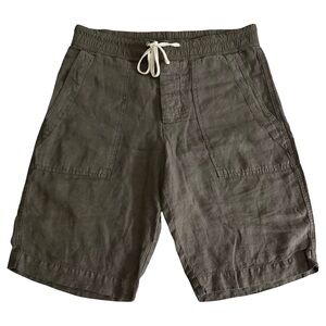 James Perse Linen Shorts Olive Green Drawstring Relaxed Fit Size L 34